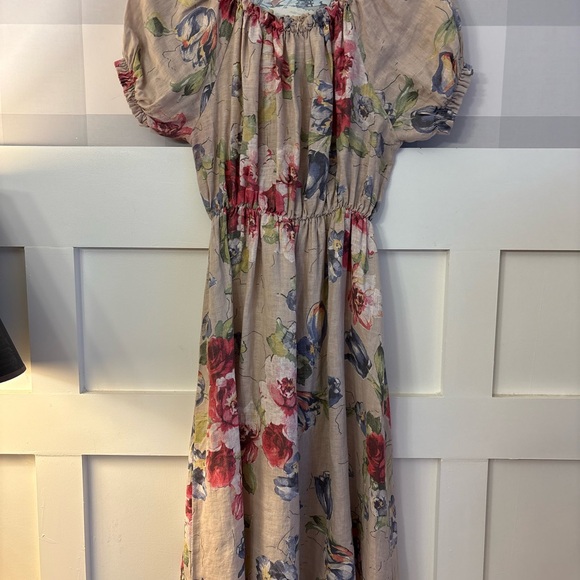 Italian Linen Floral Puff Sleeve Dress Size Large - Picture 4 of 7